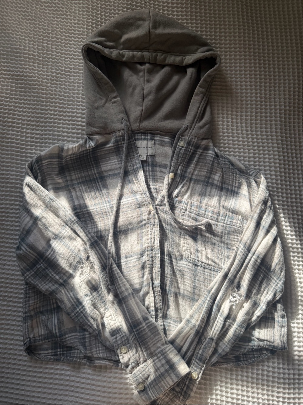 American Eagle Outfitters Grey Plaid Hooded flannel Jacket